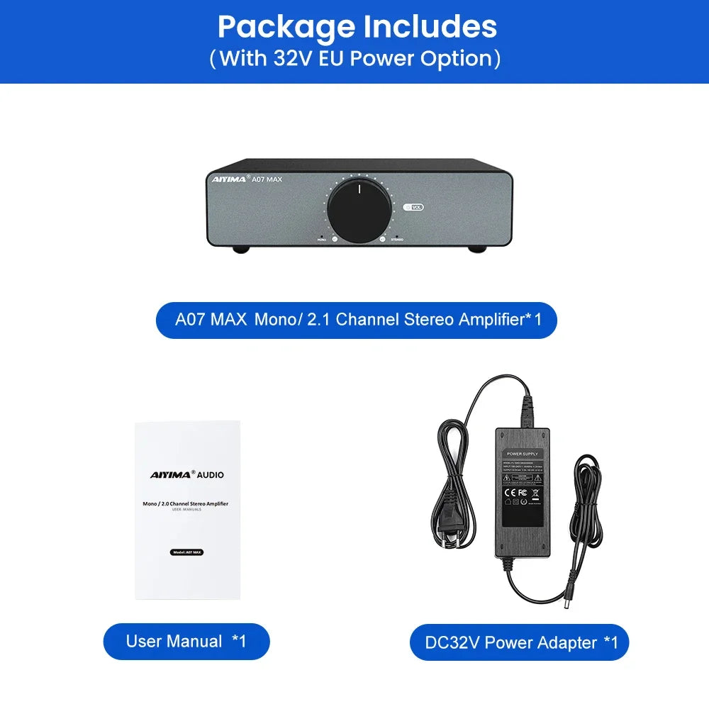 AIYIMA A07 MAX Amplifier Home Audio 300W X2 TPA3255 Class D Power Speaker Amp 2 Channel Bridgeable Mono 600 W Stereo Amplifier