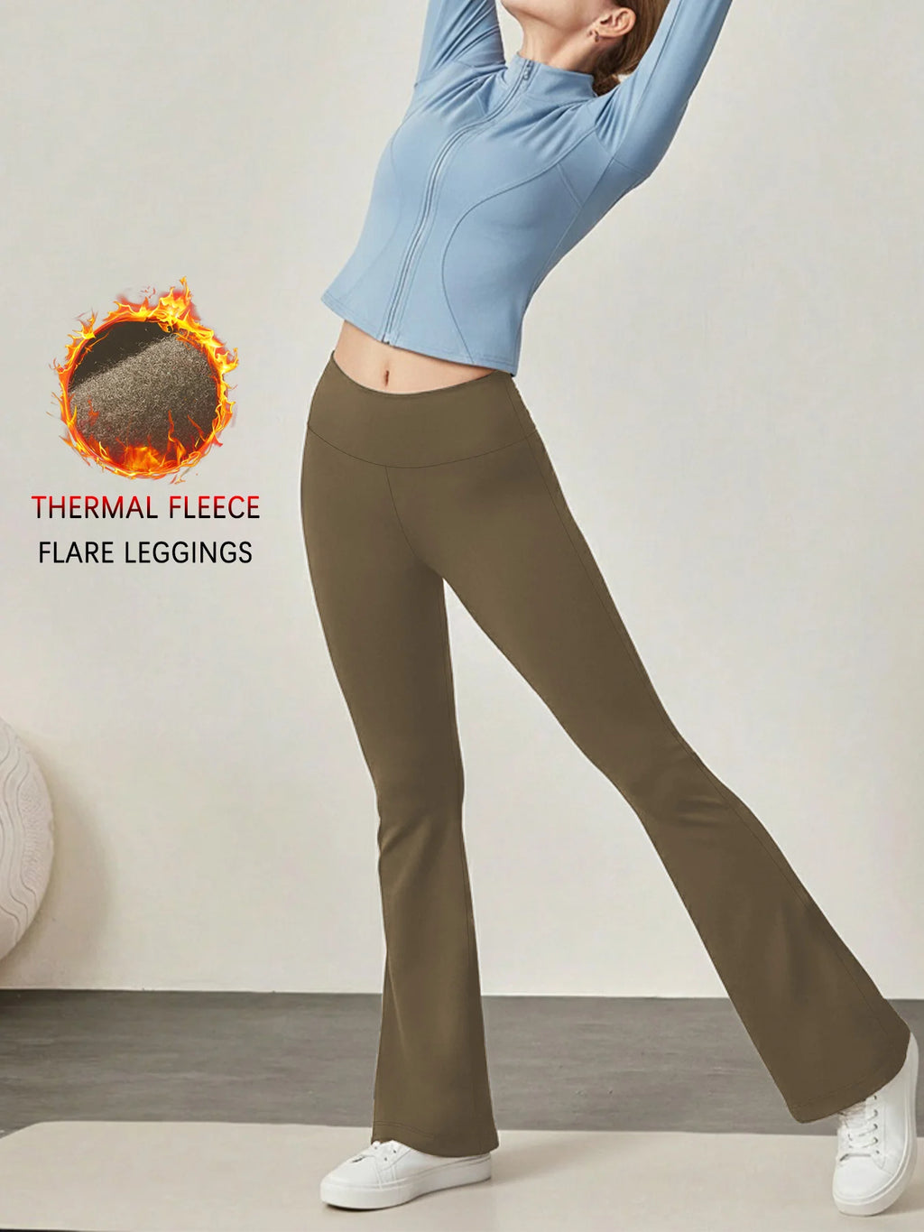 Women's Super Soft High Waisted Fleece Flare Leggings with Tummy Control. Comfortable Bootcut Design for Yoga and Daily Wear