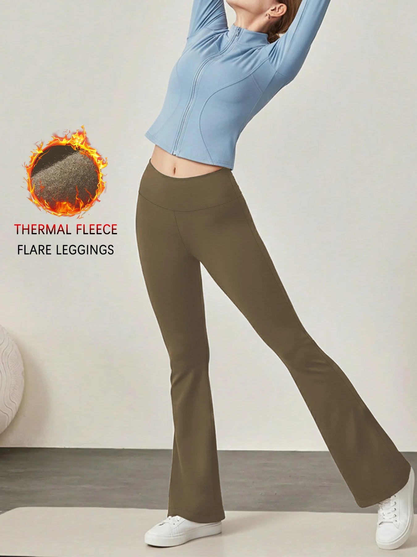 Women's Super Soft High Waisted Fleece Flare Leggings with Tummy Control. Comfortable Bootcut Design for Yoga and Daily Wear