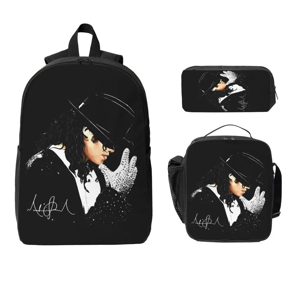 MJ Pop Legend Music 3pecs/set Backpack for Student Shoulder Bag Lunch bag Pencil Case