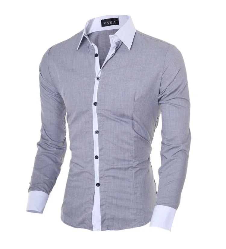 Mens Stripes Shirts Long Sleeved Slim White Social Shirts Casual Male Clothes Business Camisa Masculina Chemise Christmas Shirt