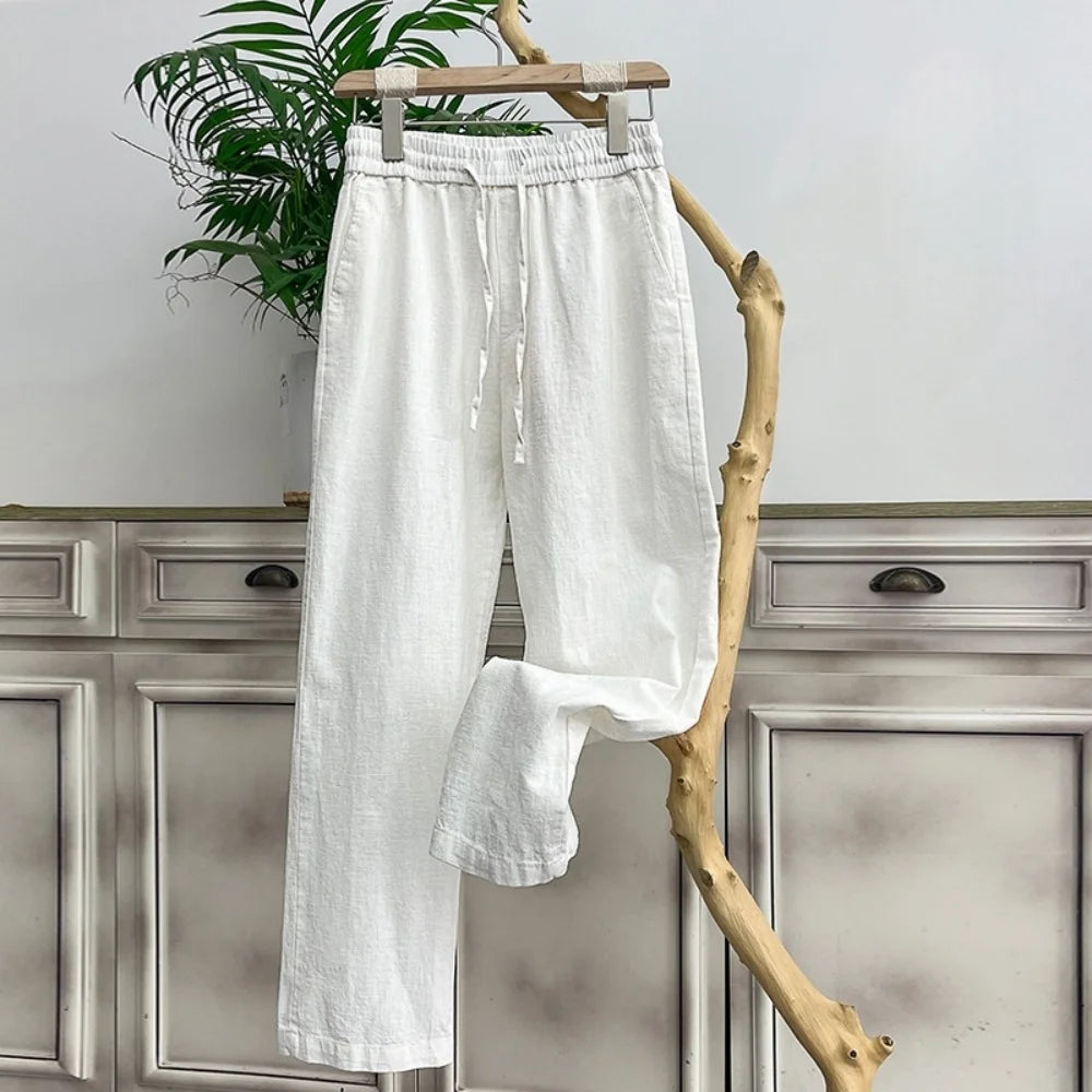 Summer Men's High-Grade Linen Pants Loose Comfortable Breathable Fashion Solid Color Casual Straight Leg Cotton Hemp Trousers