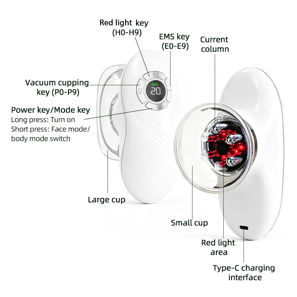3+1 Body Sculpting Machine Red Light Vacuum Cupping Sculpting Machine Dual Modes Portable Face Body Slimming Massager
