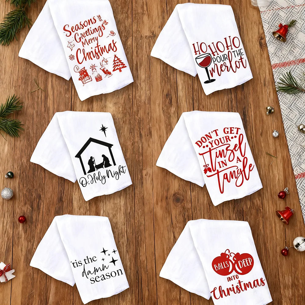 Christmas Kitchen Towel Christmas Dishwashing Hand Towel Seasons Greetings Housewarming Hostess Gift Christmas Winter Home Decor