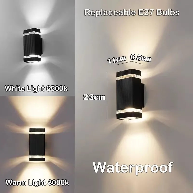 Outdoor LED Wall Lights E27 Up Down Exterior Wall Sconce IP65 Waterproof Led Sconce Lamp for Porch Front Door Garden Wall Lamp