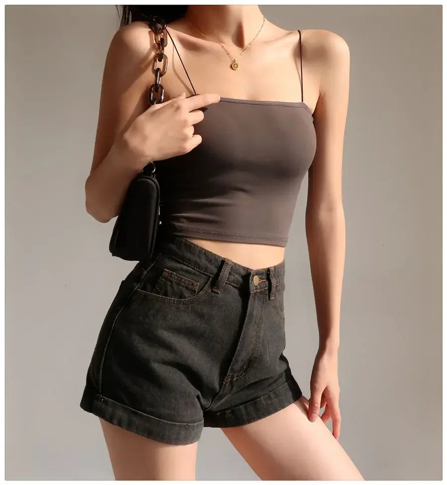 Basic Denim Shorts Women Sexy Skinny Vintage All-match High Waist Fashion Casual Streetwear Summer Chic Pure Temperament Females