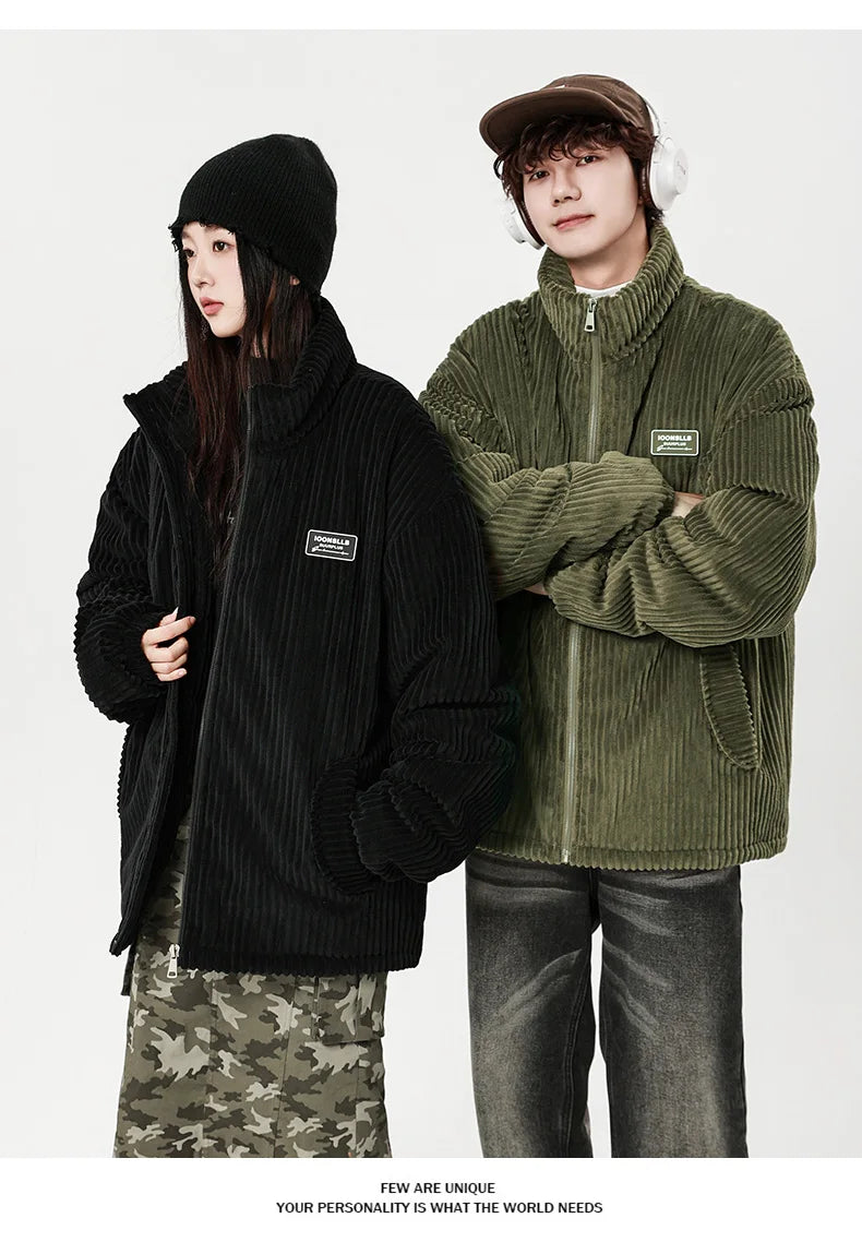 Autumn Winter Corduroy Men's Parkas High-end Design Quality Men's Jacket Handsome Trendy Brand Thick Couple Down Cotton Jacket