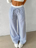 Women's Casual Striped Woven Wide Leg Pants Fall Winter 2024 Casual Stylish Full Length Trousers Y2K Clothes Streetwear