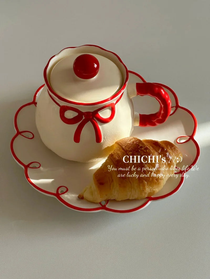 Hand-Painted Ceramic Coffee Mug Milk Cup Water Drinking Cup with Lid Underglaze Color  Design China Mugs for Dining