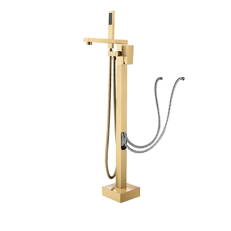 KEMAIDI Brass Freestanding Bathtub Shower Faucet Floor Tub Filler Mixer Tap 360 Degree Swivel Spout Shower Systerm Matte Black
