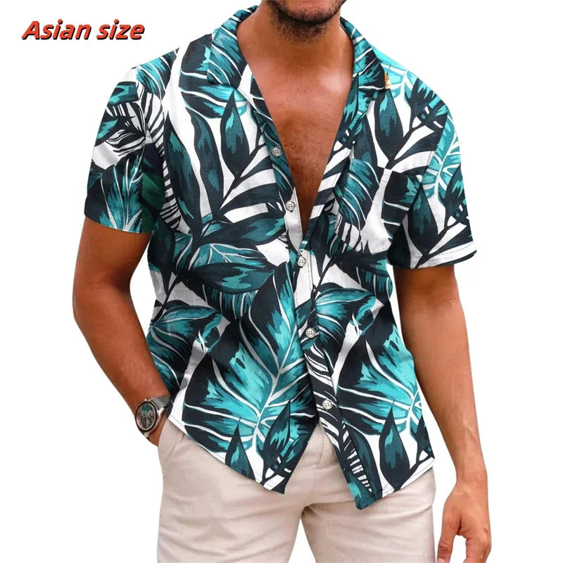 Leaf Coconut Tree Pattern Hawaiian Shirt For Men Plants 3D Printed Short Sleeve Tops Casual Lapel Aloha Shirts Loose Blouses