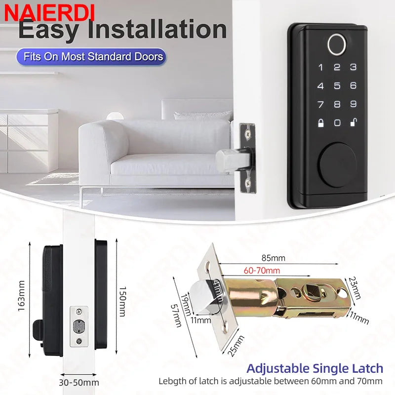 NAIERDI Smart Door Lock Tuya Fingerprint Keyless Entry Door Lock Anti-theft Security Digital Electronic Locks Door Hardware