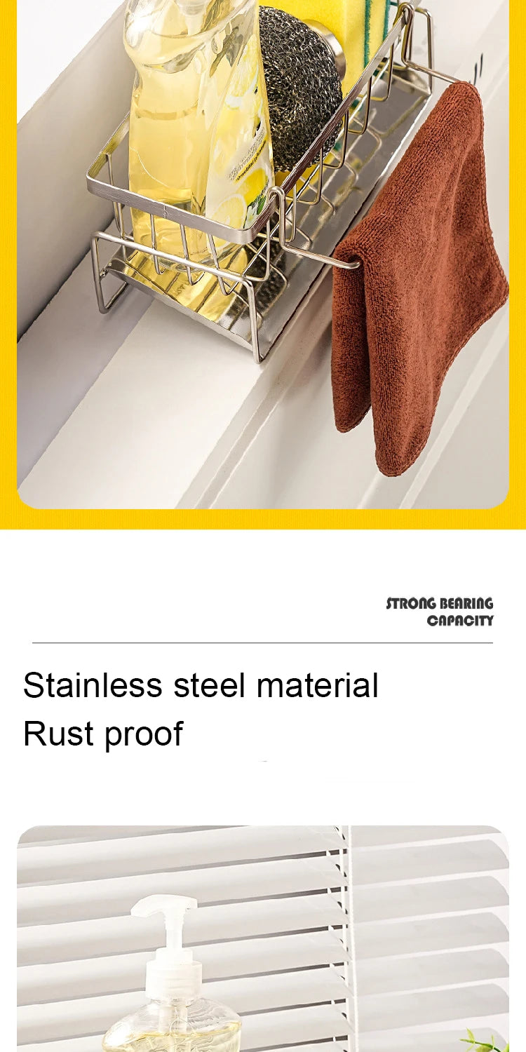 Kitchen Sink Drain Rack Organizer Kitchen Multifunctional Stainless Steel Drain Rack for Sponge Cleanser Organizer