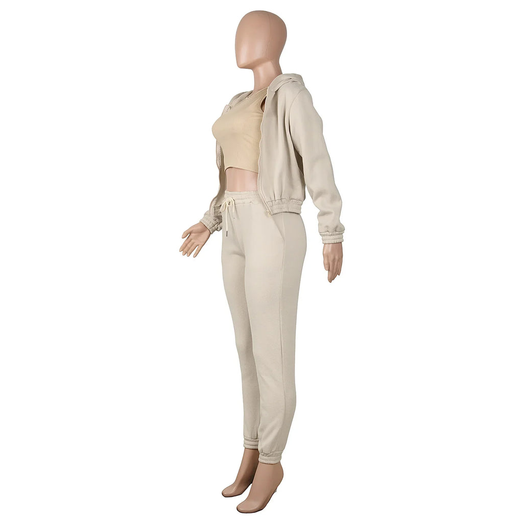 Waterarea Basic Active Women's Tracksuit Hooded Track Jacket +vest and Jogger Pants Suit Matching Three 3 Piece Set SportOutfits