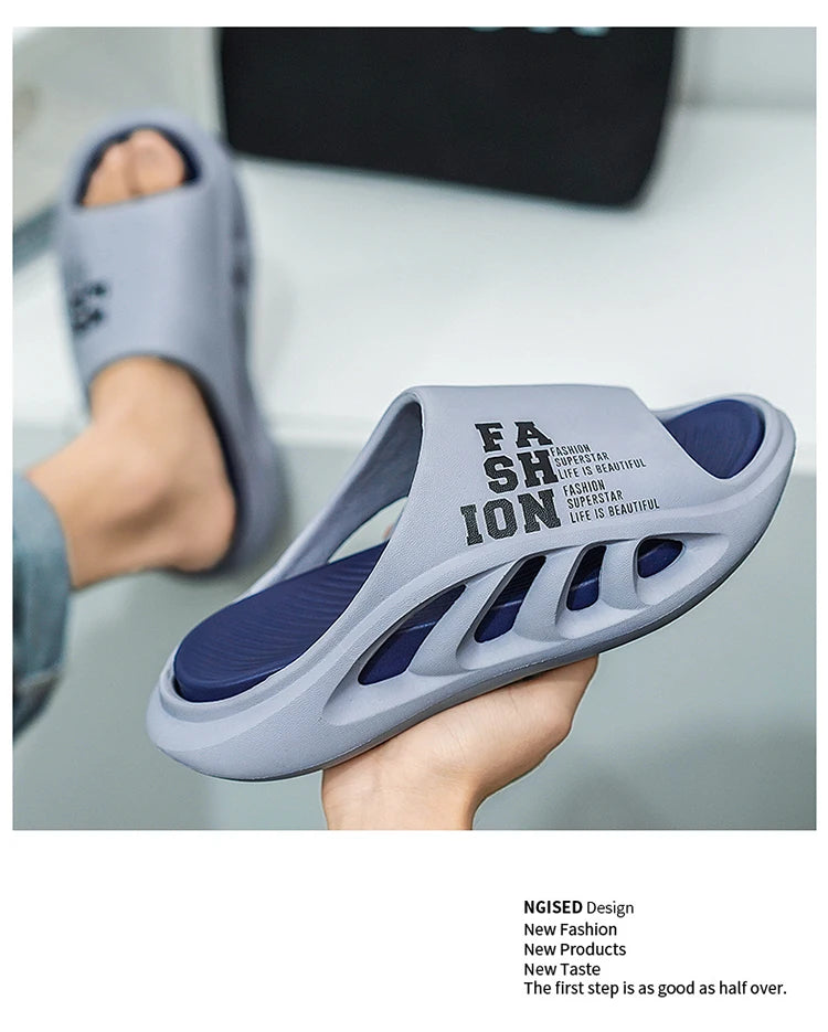 2026 EVA Soft Sole Male Slides New Summer Men's Slippers Breathable Hollow Beach Sandals Light Comfortable Indoor Flip Flop
