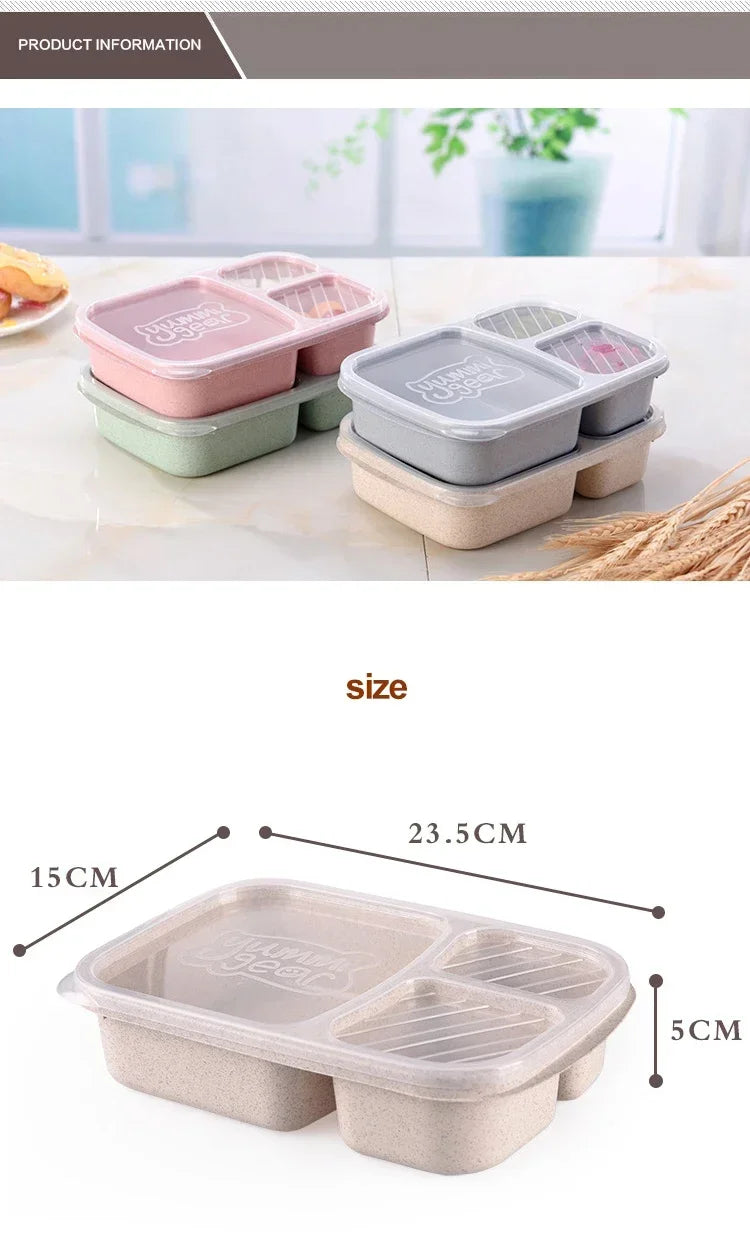 1-3pc Straw Lunch Box Portable Bento Box With Compartment Picnic Bento Box Fruit Container Microwave Oven Dinnerware for Student