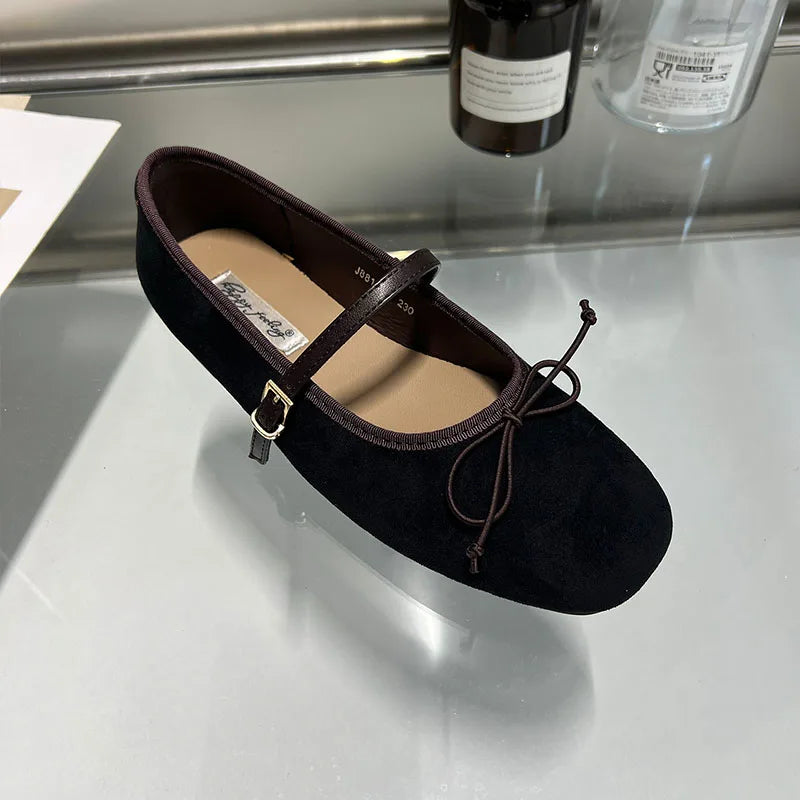 New Fashion Buckle Strap Women Mary Janes Flats Shoes Ballet Flats Female Soft Footwear Butterfly-Knot Ladies Shallow Shoes