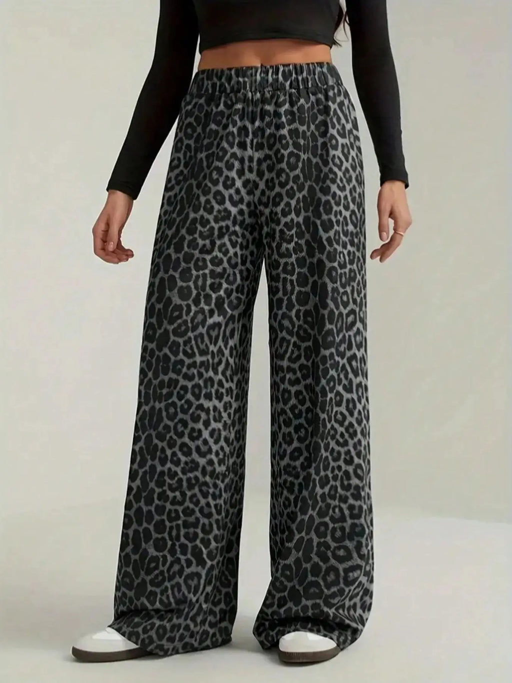 2026 New Leopard Print Pants Women Elasticity High Waist Loose Wide Leg Pants Women Fashion High Street Straight Casual Pants