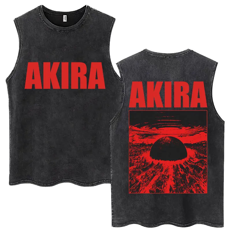Washed Japan Anime Akira Retro Tank Tops 90s Science Fiction Movie Shotaro Kaneda Sleeveless T Shirts Cotton Casual Loose Vests