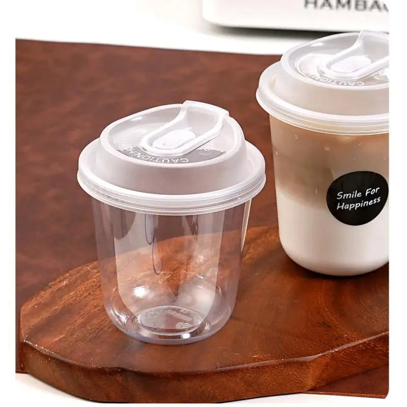 10pcs Transparent Coffee Cups With Lids U-shaped Disposable Cups For Hot Drink Milk Tea Takeaway Beverage Cups B.H