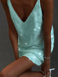 Sequin Lace Trim Patchwork Dress Women Chic Sleeveless High Waist Suspenders Sling Short Dresses 2026 Sexy Party Club Outfits