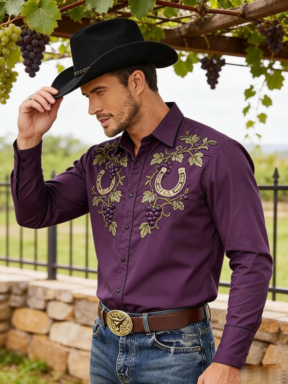 2026 New Men's Western Farm Cactus 3D Print Black Shirt Long Sleeve Collar Button Business Casual Hawaiian Shirt Men For you
