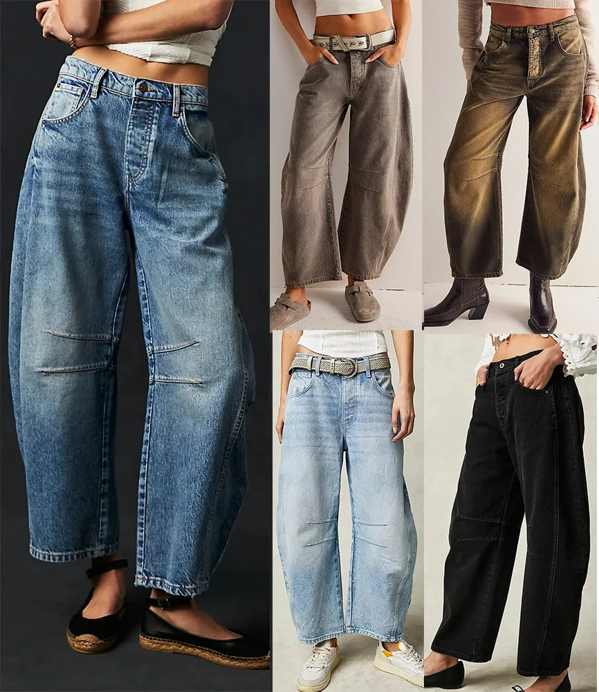 Cotton Denim Long Jeans for Women Trousers Casual High Waisted Jeans Cropped Pants Spring Summer Boho Beach Ladies Baggy Jeans