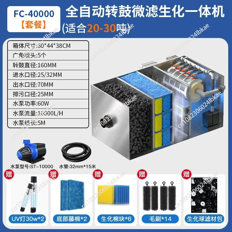 Aquaculture Drum Filter Stainless Steel Micro Screen Pond Water Recirculation Waste Remover Strainer