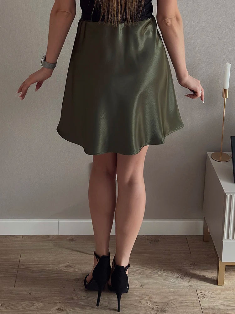 Summer Short Skirts For Women Office Wear Black A Line Luxury Mini Satin Skirt Ladies High Waist Simple Women's Skirts Silk