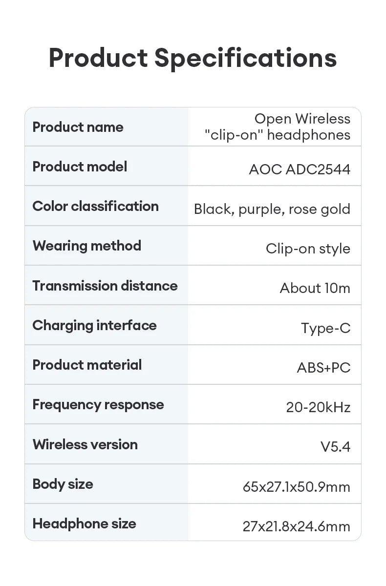 Choice AOC ACD2544 Wireless Bluetooth Earphones Ear Clip Earbuds Surround Stereo Sound Low Latency Music Gaming Clear Calls
