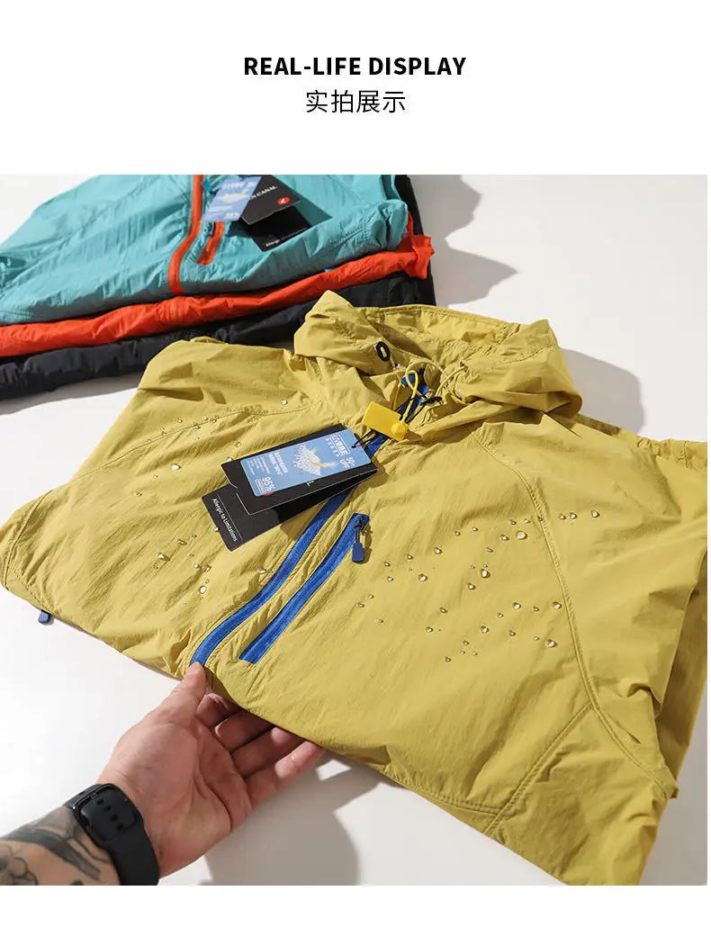 High Quality Outdoor Hooded Jacket Couple Matching Summer Sports Wear Men's Style Two-Way Zipper Waterproof Running Clothes