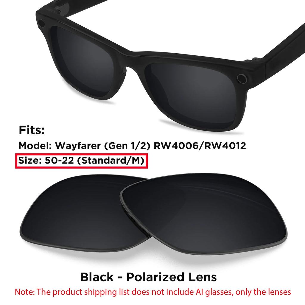 Photochromic & Polarized Replacement Lenses For Ray-Ban Meta Wayfarer RW4006 / RW4008 / RW4012 Gen1/2 AI Smart Glasses Lens