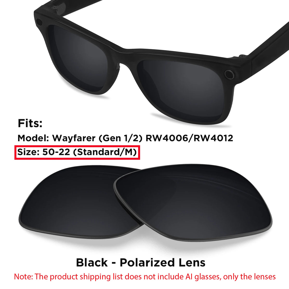 Photochromic & Polarized Replacement Lenses For Ray-Ban Meta Wayfarer RW4006 / RW4008 / RW4012 Gen1/2 AI Smart Glasses Lens