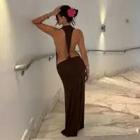 Backless Women Dress Satin Spaghetti Strap Maxi Dresses Back Tail Cowl Drape Front Neck Side Split Hem Elegant Evening Bodycon