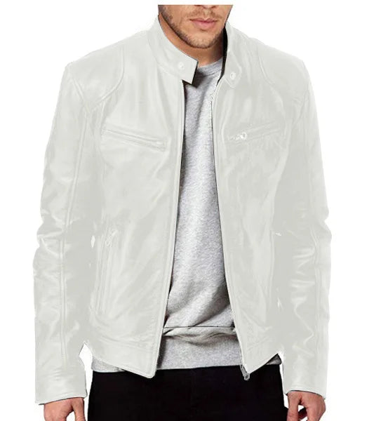 9XL Leather Men's Sports Leather Motorcycle Leather Jacket Stand Up Collar Fashionable Sports Plus Size Autumn Winter Windproof