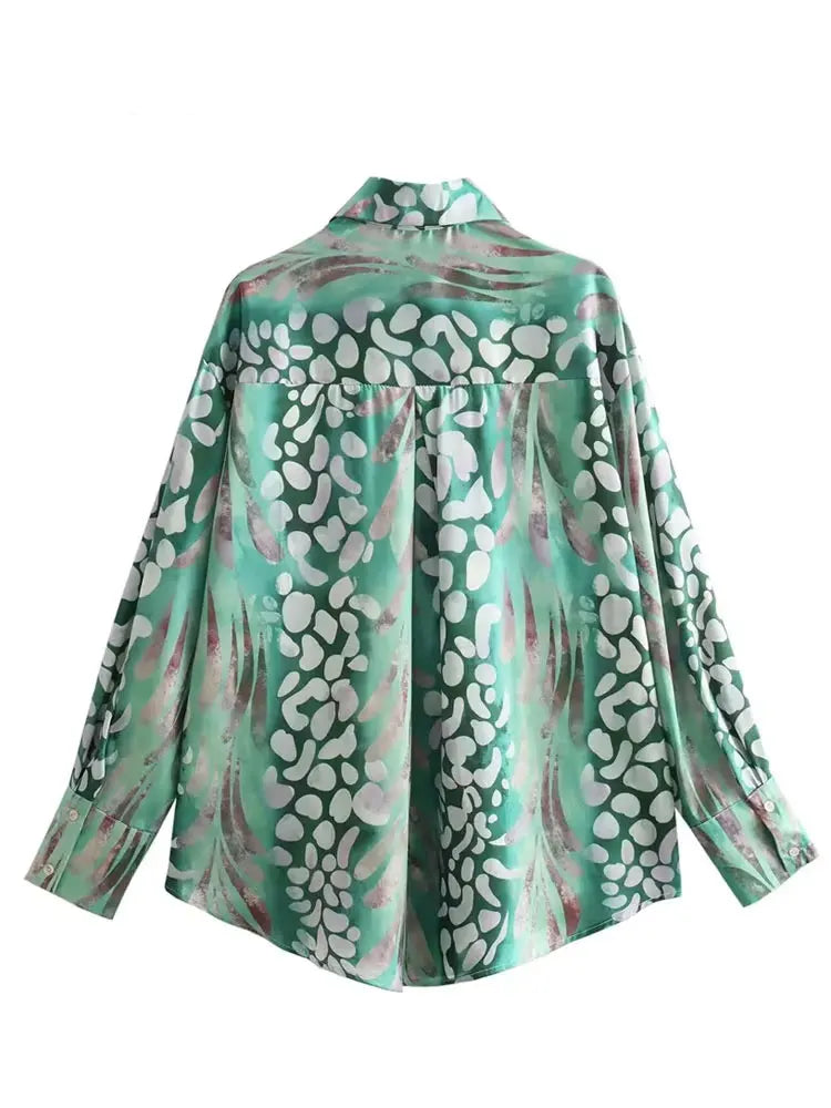HH 2025 Spring Women Fashion 2 Piec Suits Satin Lapel Loose Woman Shirt Top + Vintage Folds Holiday Style Female Skirt
