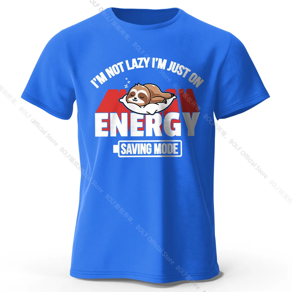 Men's Saving Mode Printed T-Shirt 100% Cotton Oversized Tech Graphic Tees for Women Summer Tops Geek Streetwear