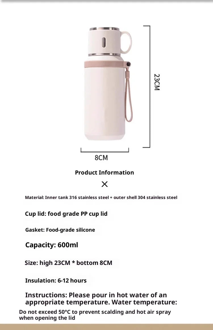 316 Stainless Steel 600ml Coffee Cup Travel Thermal Mug Leak-Proof Thermos Bottle Tea Coffee Mug Office Business Style Thermos L