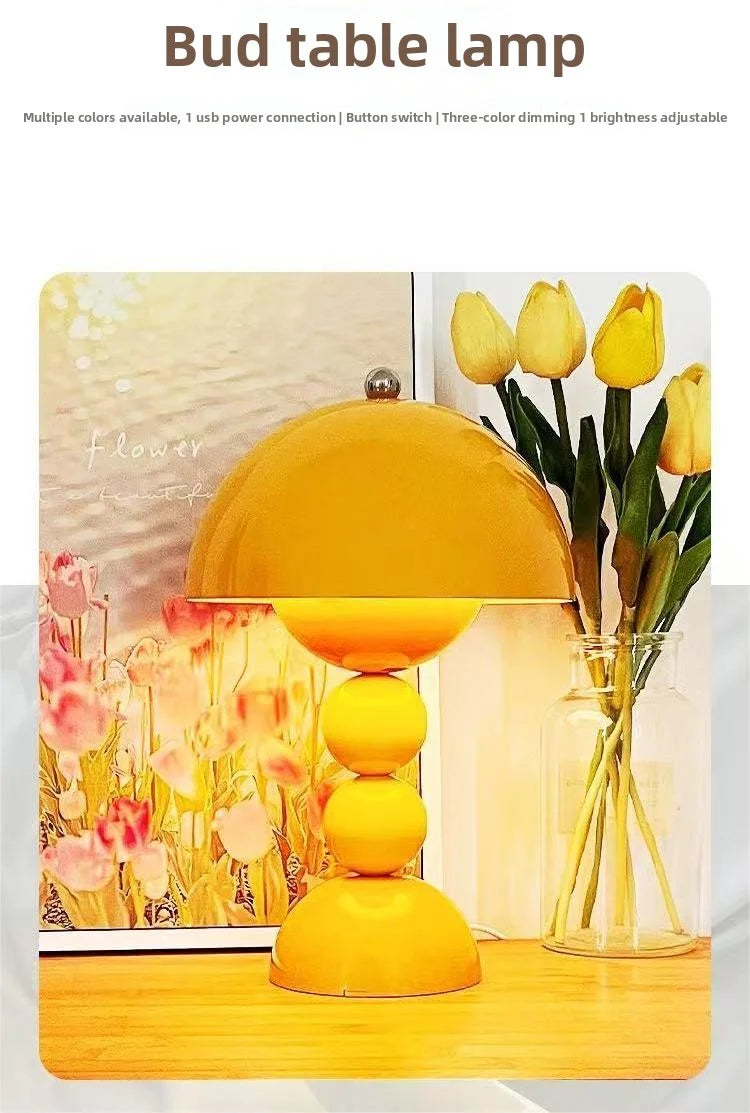 LED Flower Bud Desk Lamp Charging Touch Switch Room Decoration Bedroom Mushroom Lamp Restaurant Atmosphere Lamp