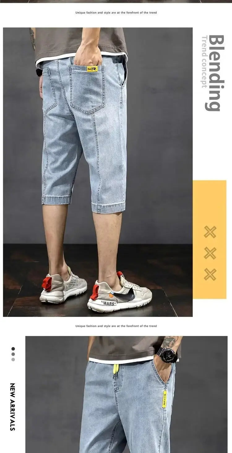 Denim Shorts Men's Summer Loose Thin Breathable Trendy Brand Workwear Handsome Casual Five-point Mid-size Pants