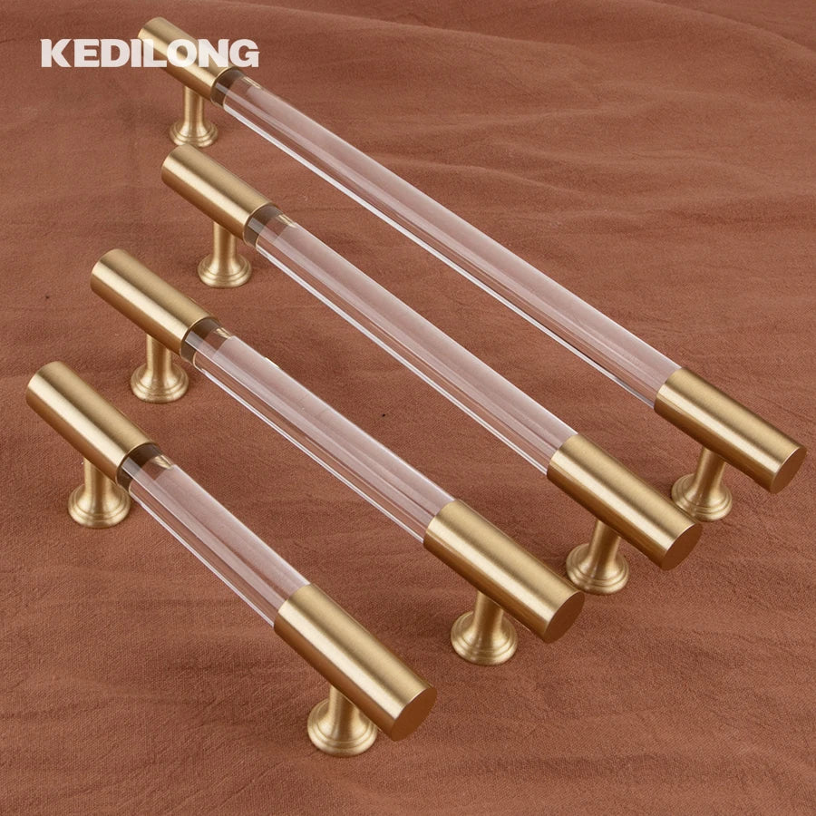 KEDLO European style modern brass acrylic Pull handle kitchen cabinet modern minimalist drawer transparent handle