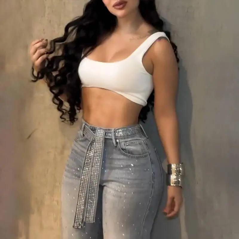 Women Jeans Denim Pant Vintage Wide Leg Long Pants High Waist Straight Trousers Y2k Streetwear Elegant Work Hot Drilling 2026