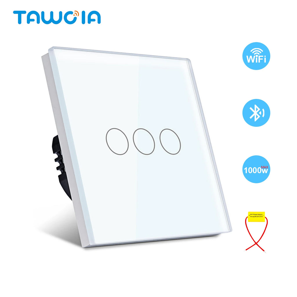 TAWOIA Wifi Touch Light Switches 1/2/3/4Gang Smart Wall Switch Tuya Smart Life Alexa Voice Control With Capacitor L/N1000W