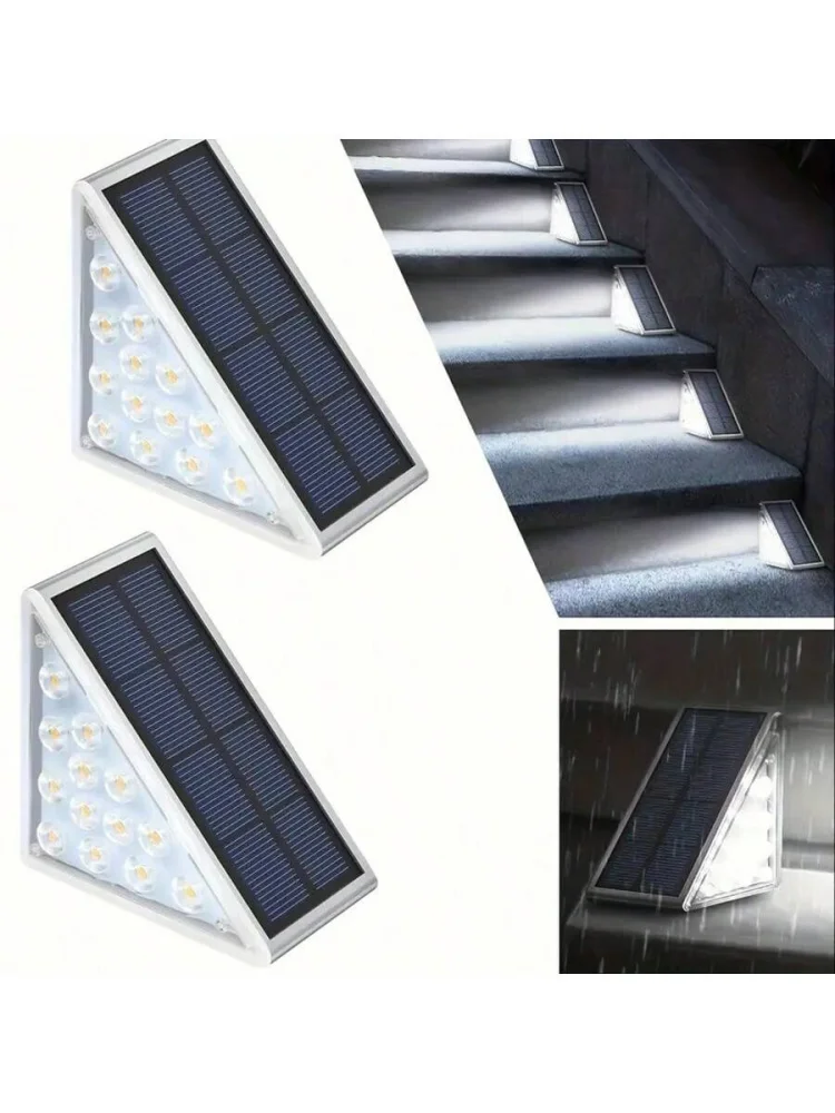 2PC Solar Outdoor Staircase Lights, with Triangular Decoration, Emitting White Light and Warm Light, Suitable for Steps, Fences