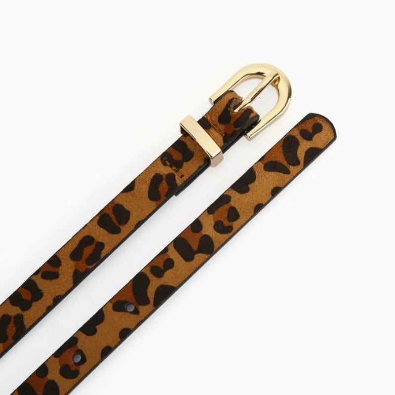 Retro Boho Style Leopard Print Thin PU Belt - Slim Fit Decorative Belt for Women Daily & Party