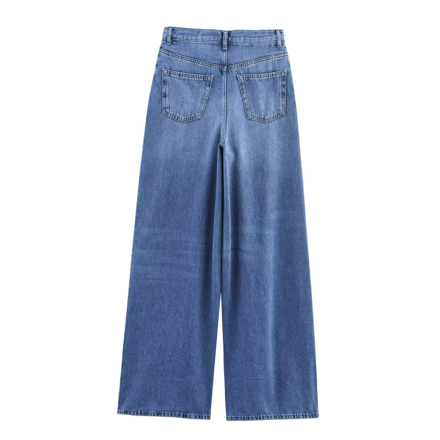 HH Women Summer New Fashion Thin Single-breasted Loose Folds Denim Shirt+High Waist Zipper Pocket Wide-leg Casual Pants Suit