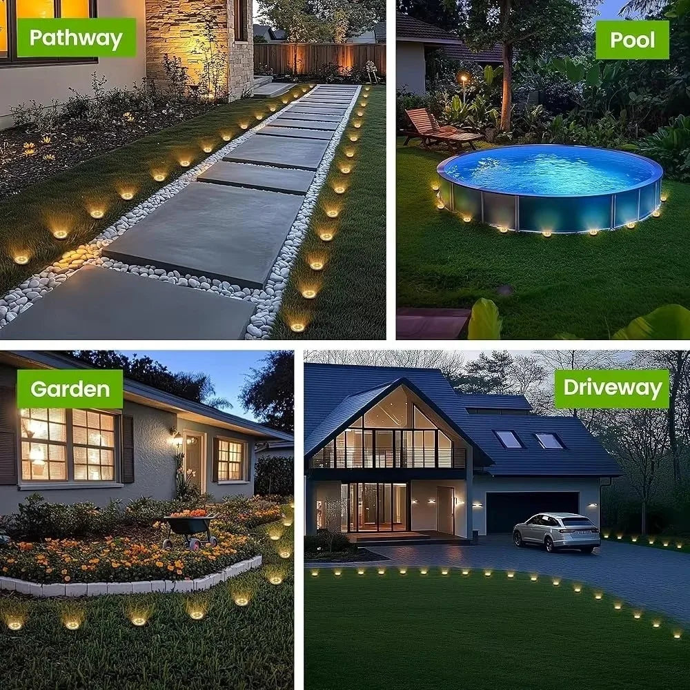 New Solar-powered Path Lights LED Stainless Steel Courtyard Lawn Lights Lighting Tools Garden Ground-mounted Light