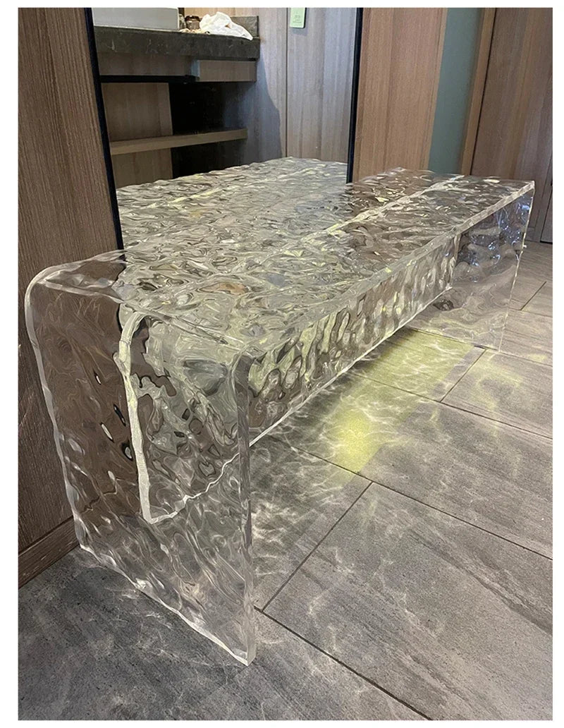 Nordic Acrylic Shoe Changing Stools Transparent Bench Water Ripple Bed End Stool for Bedroom Light Luxury Living Room Furniture