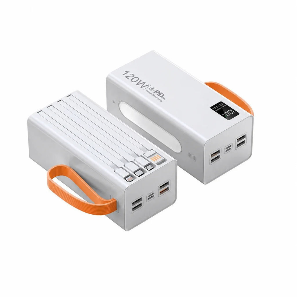 120W PD Power Bank 50000mAh Portable Charger(Built-in Cables), LED Display, Fast Charging Battery for Phone Tablet USB-C Devices