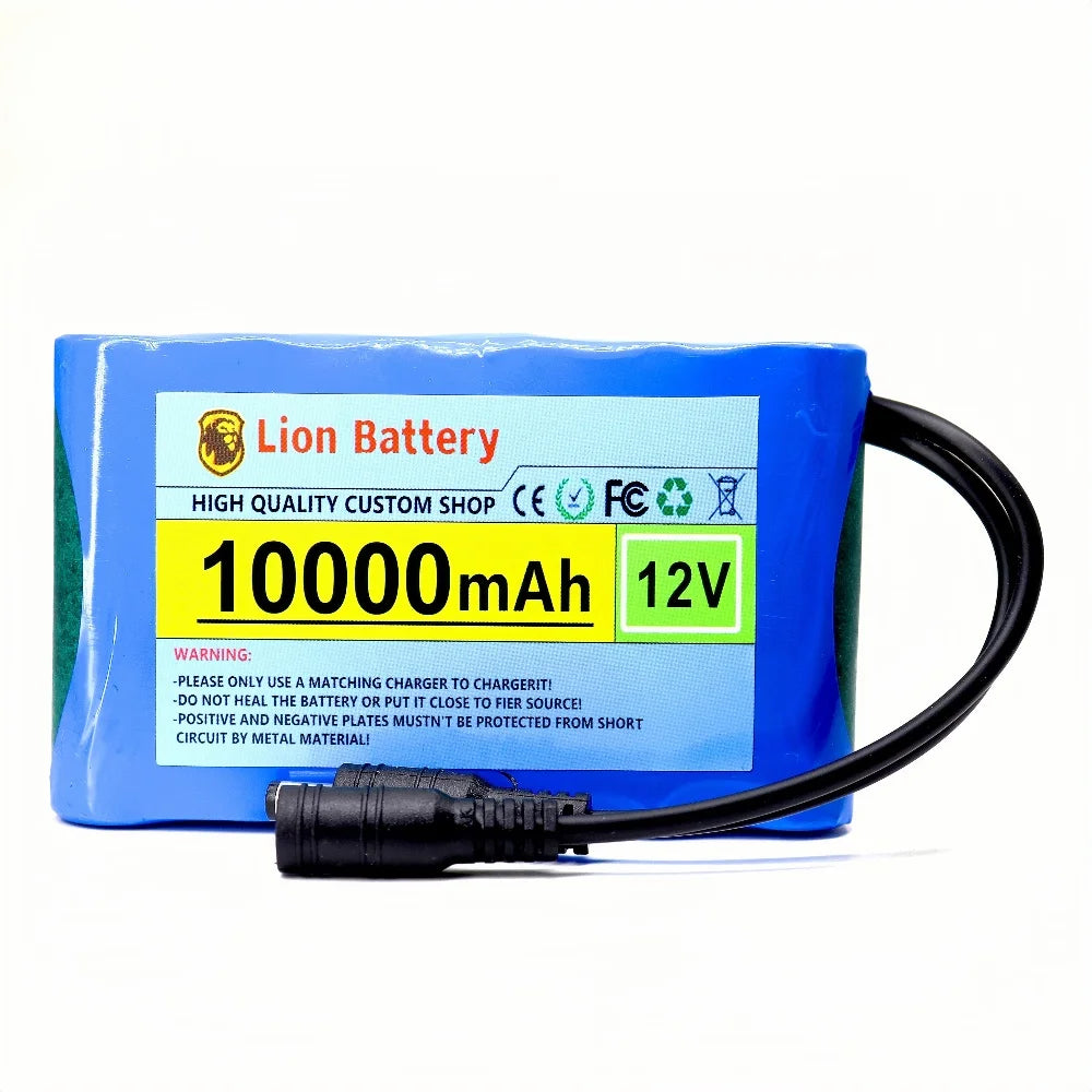 Original New Portable 12V Battery,10000mAh Rechargeable Lithium-ion 18650 Battery Pack, DC 12.6V Charger, CCTV Audio Amplifier